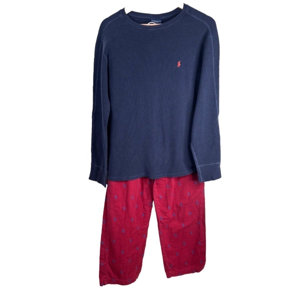 Polo Ralph Lauren Pajama Set Men S/M Thermal Top Flannel Pant Red Pony Cabin Ski